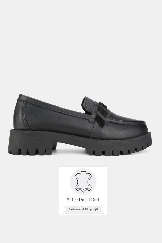 Women's Black Genuine Natural Leather Loafer Shoes, Number 36-41