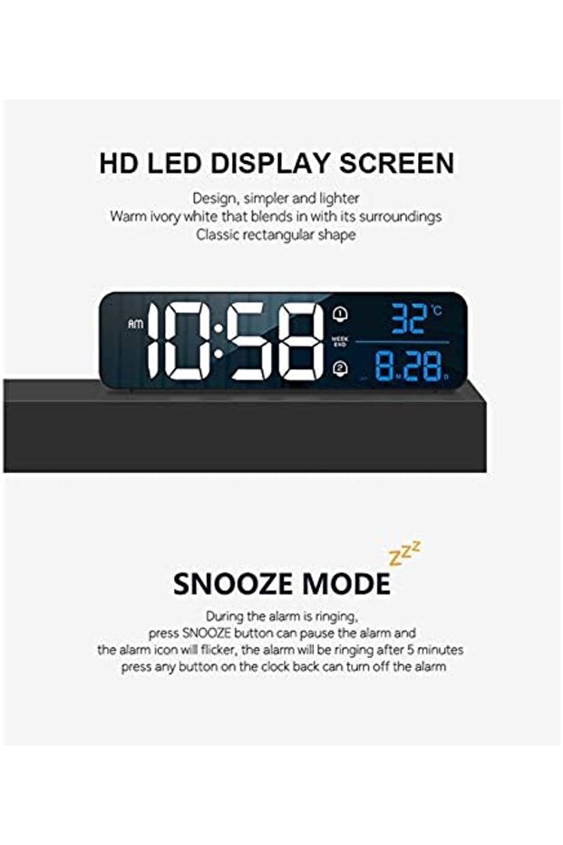 Digital Clock, Digital Clock Large Display, LED Digital Alarm Clock for Living Room, Rechargeable, S - 2