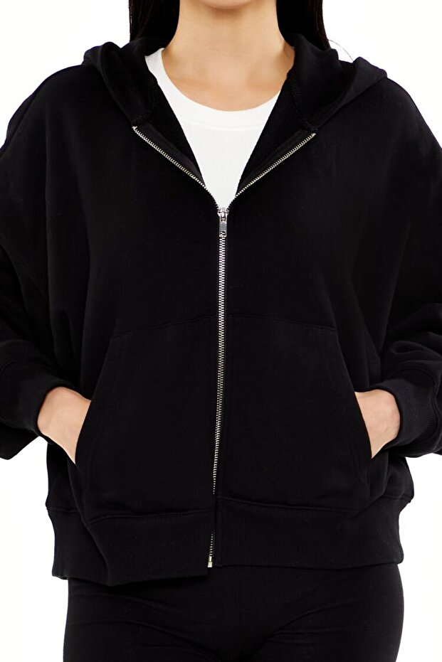 Kapüşonlu Fermuarlı Sweatshirt - 3