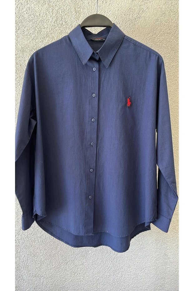 Women's Poplin Embroidery Detailed Oversize Shirt 75 cm (100% Cotton)