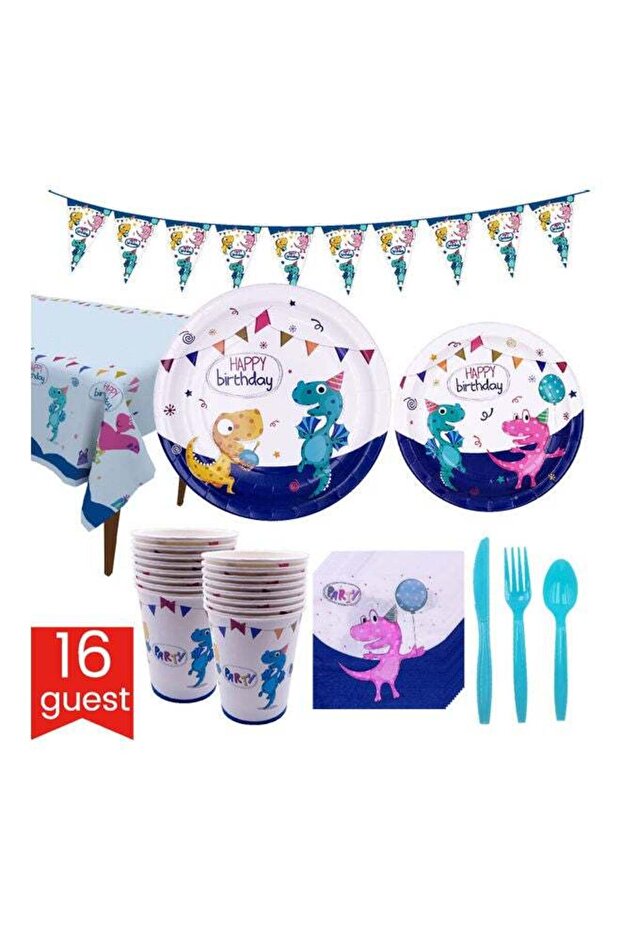 Goldedge 114-Piece Birthday Party Pack Tableware Cups Napkin Tissue Straws Plates Set 16 Guest
