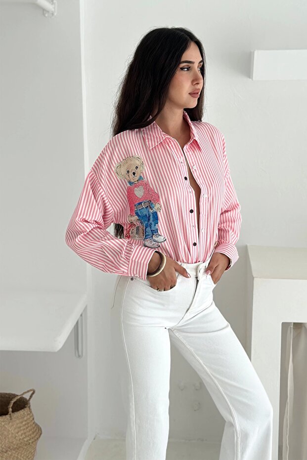 Ayıcık Baskılı Gömlek Pembe - 7
