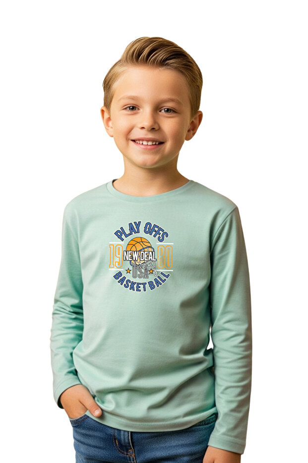 Round Neck Printed Patterned Boy's Sweatshirt - 1