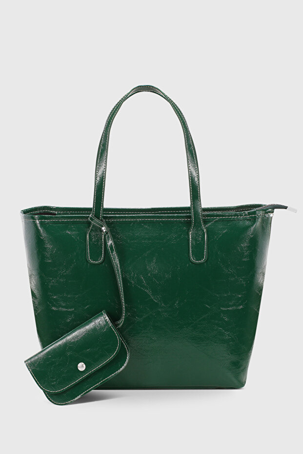 Shiny Green Large Capacity Water Resistant Shopper Bag with Wallet Accessory 282