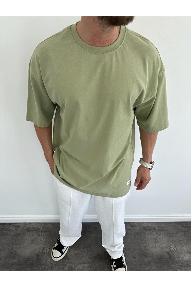 Khaki Green Brushed Fabric Oversize T-Shirt