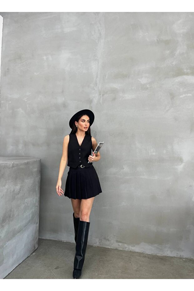 Kadın Mini Şort Etek Astarlı Şortlu - 5