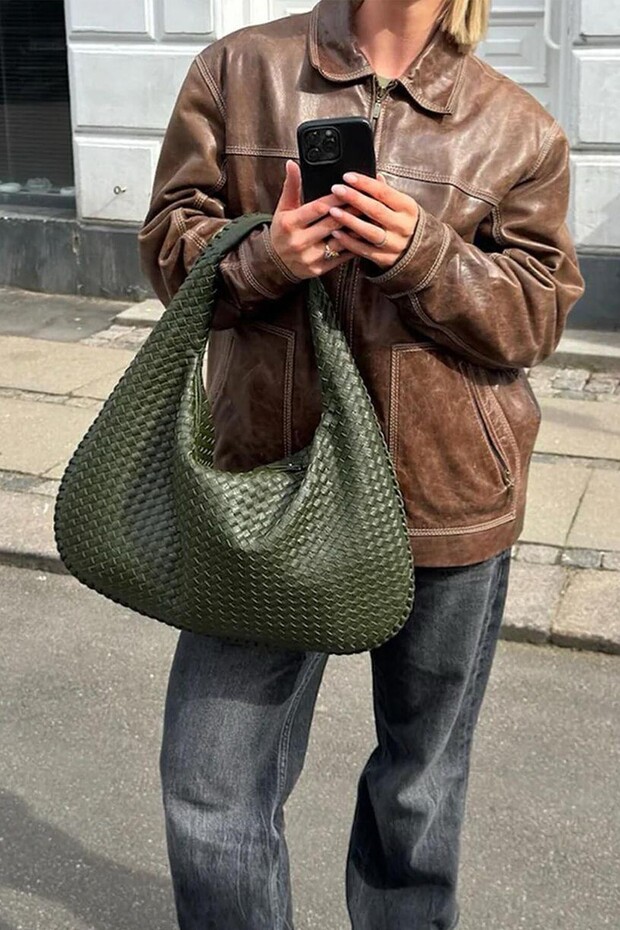 Women's Retro XL Green Shoulder Bag