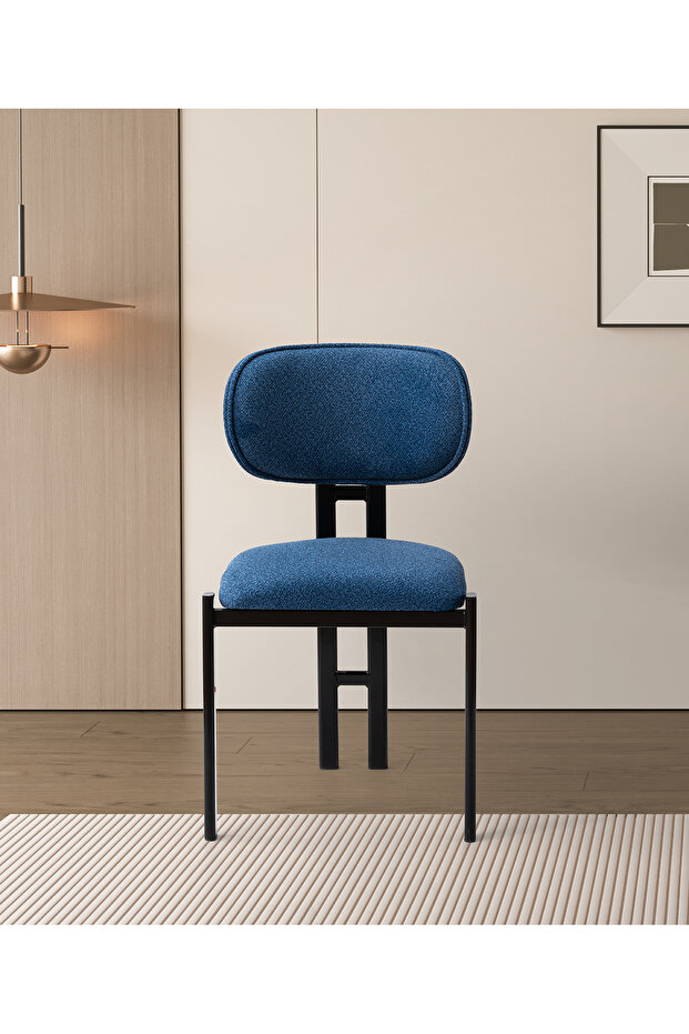 Muriz Sandalye Siyah Ayak Koyu Mavi Kumaş 2 Adet - 4