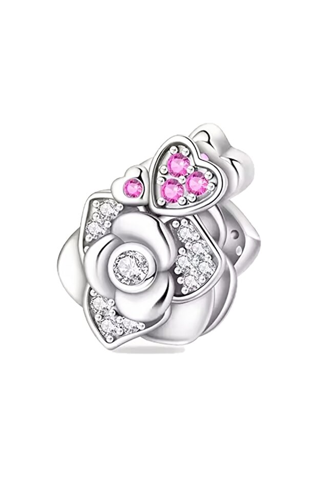 Stone rose silver charm