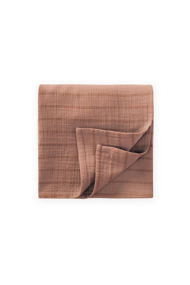 Organic Muslin Natural Blanket 90X100Cm Brown Double Striped