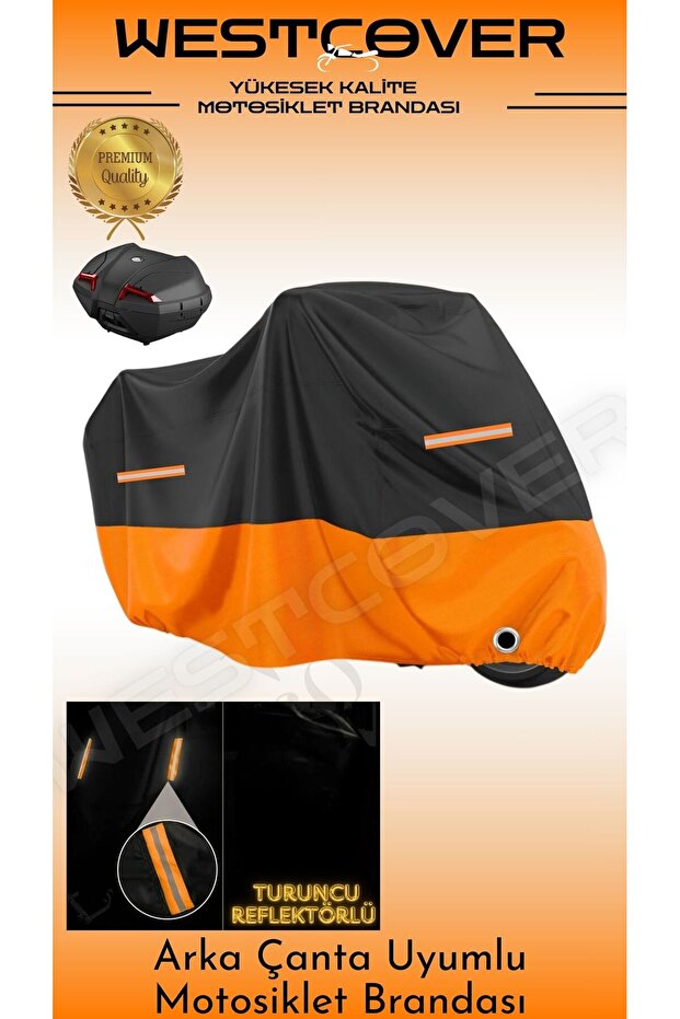 Volta Apec 49.4 Rear Bag Compatible (Orange-Black) Reflective Motorcycle Tarpaulin, Cover