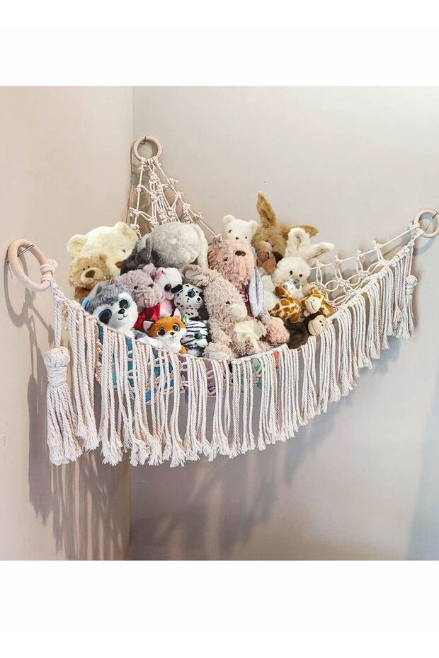 Stuffed Animal Toy Hammock Macrame with Light Corner Toy Corner Hammock Organizer Display Holder Ne