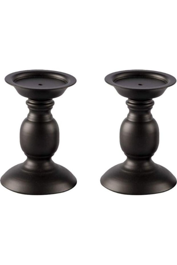 Pack Of 2 Pillar Candle Holders Black 16x10x11cm