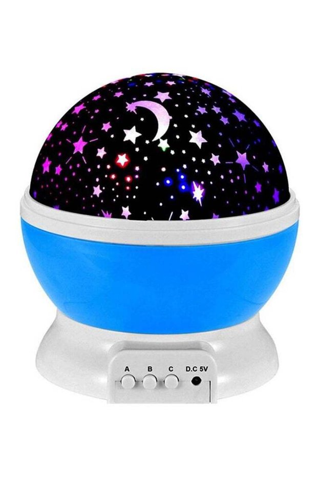 Star And Moon Rotating Projector Night Lamp Black/White/Blue 13x13x14.5cm