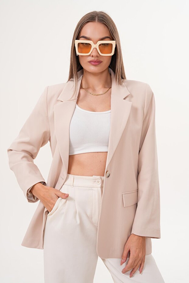 Kadın Tek Düğme Çift Cepli Blazer Ceket 255258 - - 2