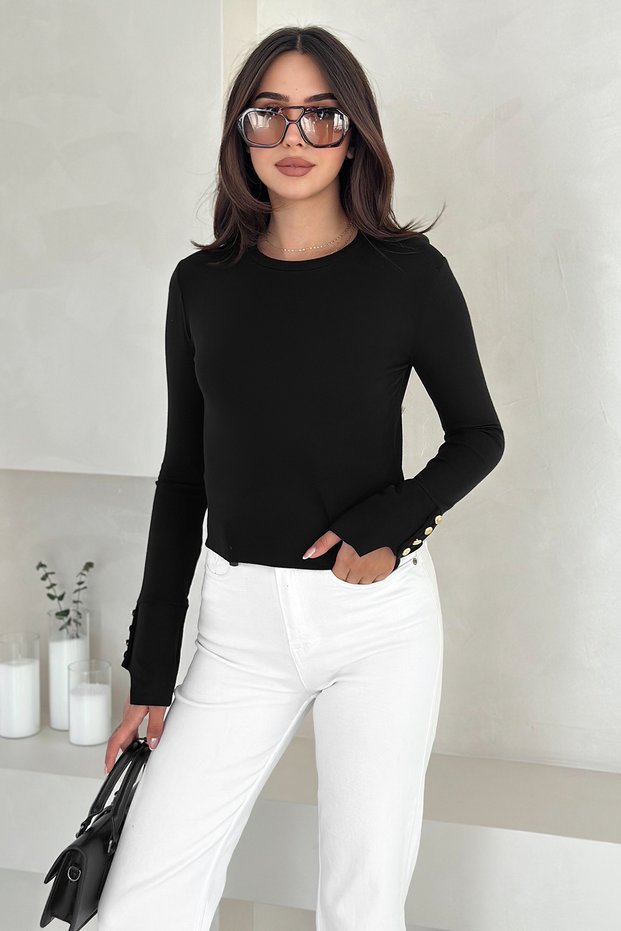 Women's Burgundy Long Sleeve Blouse – Stylish Design with Gold Button Detail