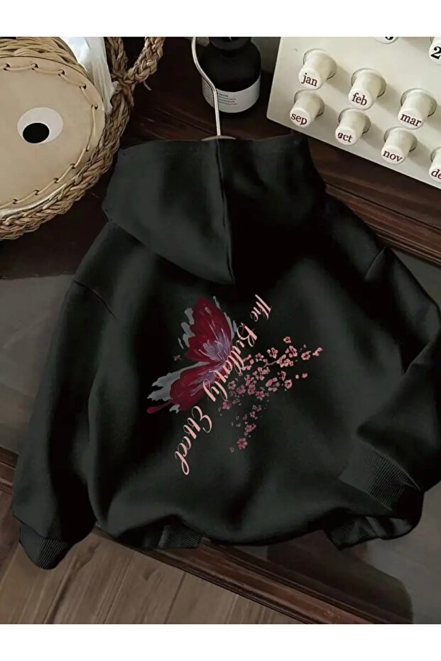 سويت شيرت بقلنسوة كبير الحجم للجنسين من FLOWER BUTTERFLY