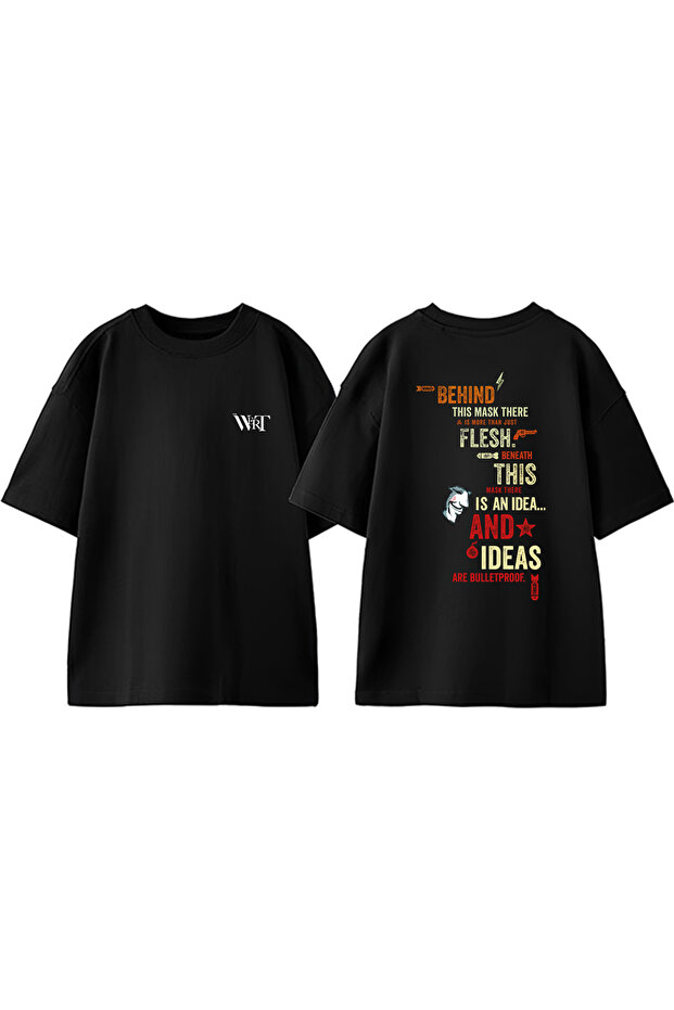 V for Vendetta 3 Design Back Printed Cotton Black Oversize T-Shirt
