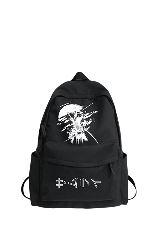 White and Black Samurai School Backpack