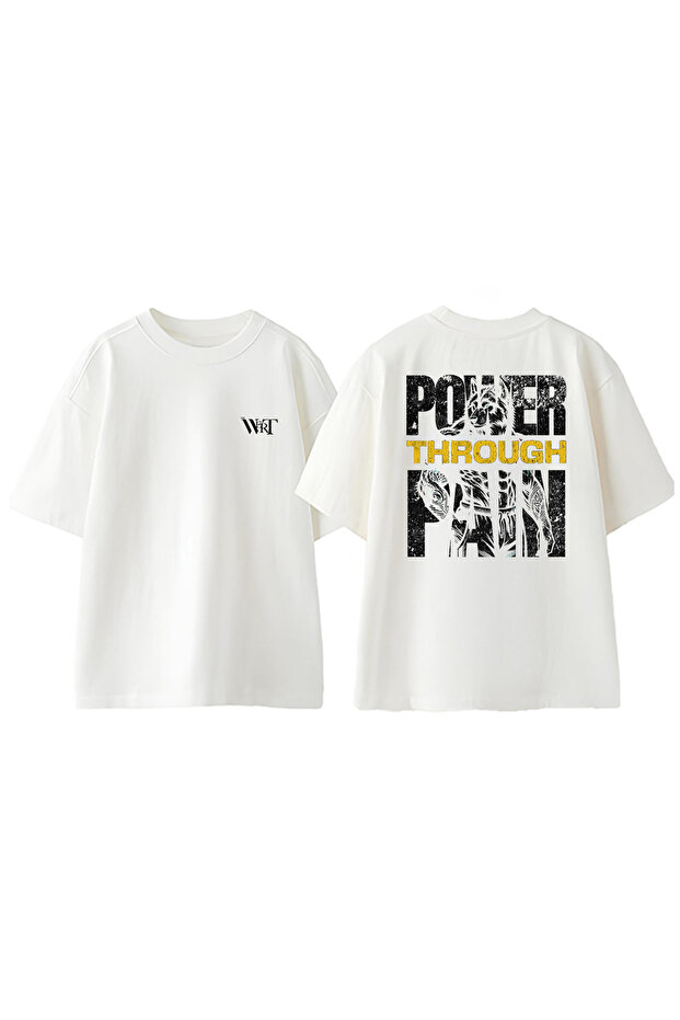 Wolf Bodybuilding Design Back Printed Cotton White Oversize T-Shirt