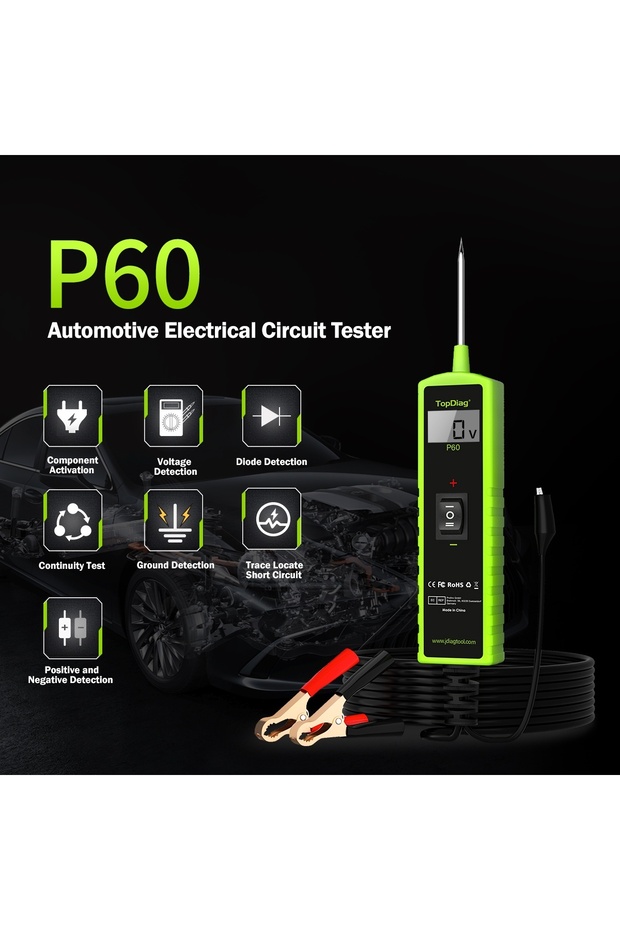 TopDiag P60 Car Electrical Circuit Tester, 6-30V, Diagnostic with LCD display, Short Circuit - 9