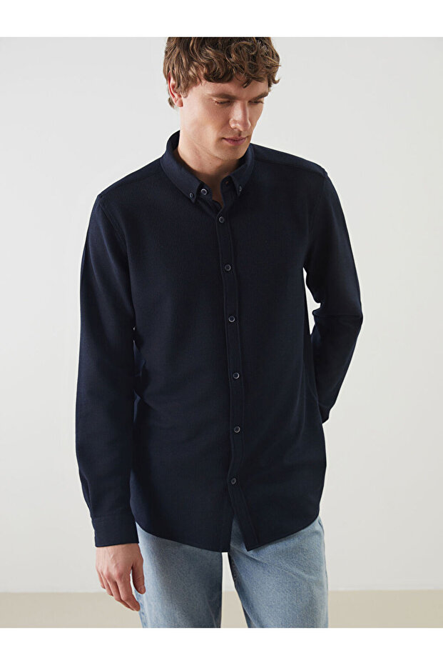 Slim Fit Long Sleeve Men's Textured Shirt
