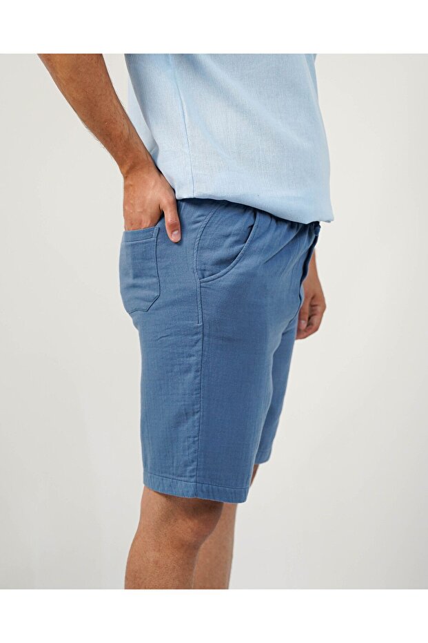 Gabardin Erkek Mavi Şort - 4