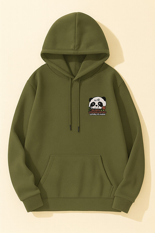 Hooded Oversize 3 Thread Panda Printed Sweatshirt