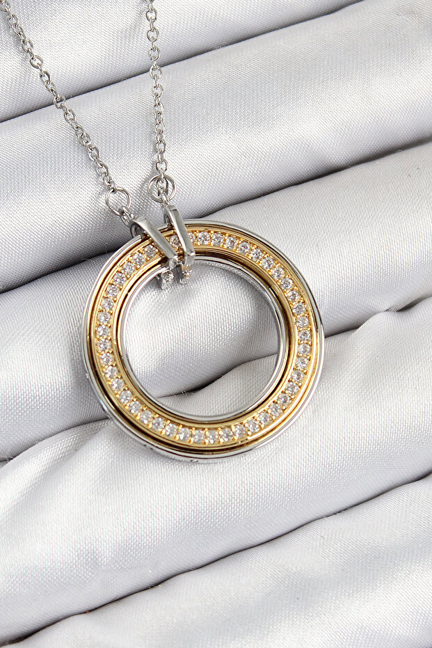 Zircon Stone Rotating Circle Model Gold and Silver Color Women's Necklace - Ebj250816W37491