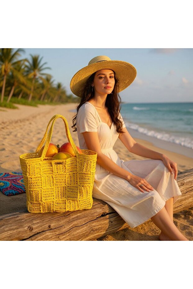 Women's Yellow Hand Knitted Shoulder Bag