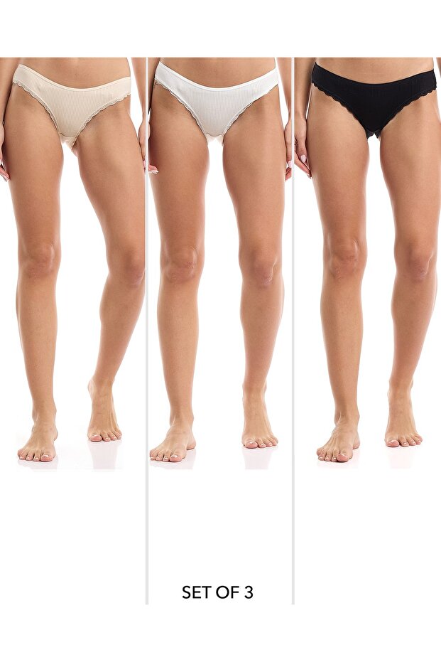 3 Pack Ribbed Bikini Briefs - 1