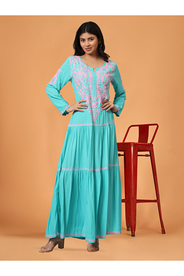 Hand Embroidered Lucknowi Chikankari Cotton Jalabiya-AL3942