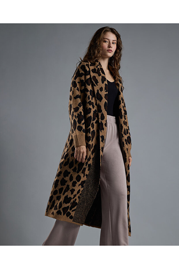 Animal Patterned Overcoat with Button Closure - 2