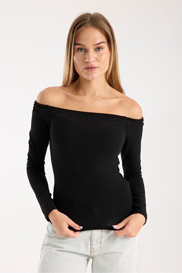 Women's Long Sleeve Wide Neckline Stretchy Blouse – Modern and Elegant 3007