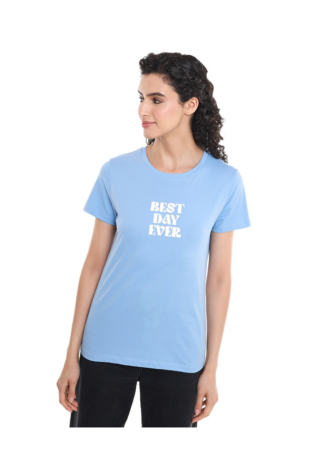Typography Print T-Shirt with Crew Neck and Short Sleeves