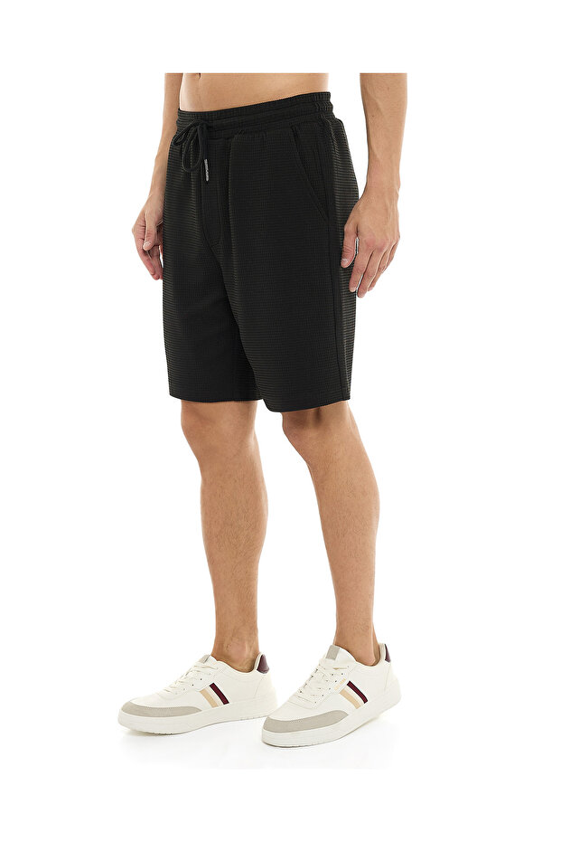 Waffle Textured Shorts with Drawstring Waist - 3