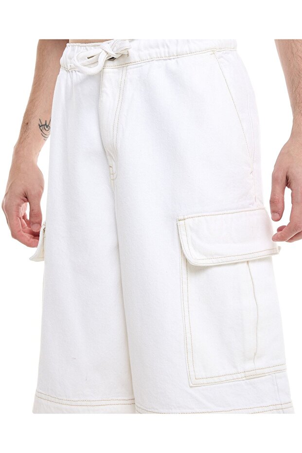 Solid Cargo Shorts with Drawstring Waist - 5