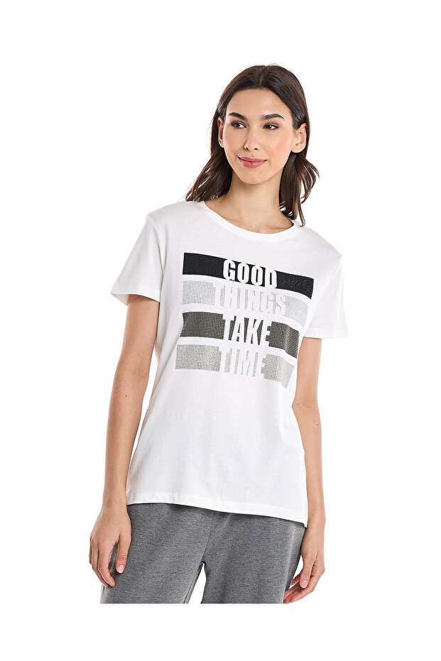 Embellished T-Shirt with Crew Neck and Short Sleeves