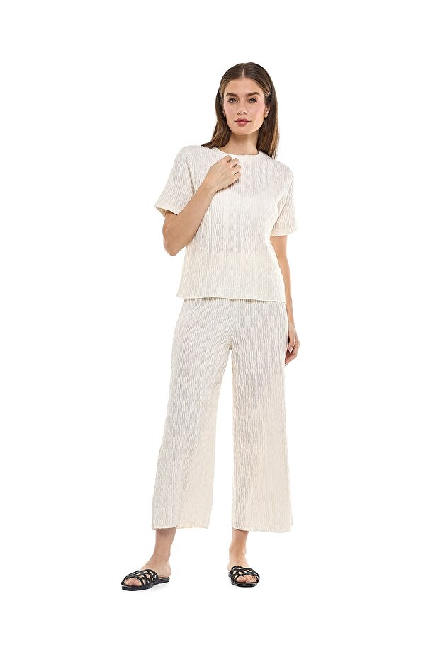 Textured Pants with Elastic Waist - 1
