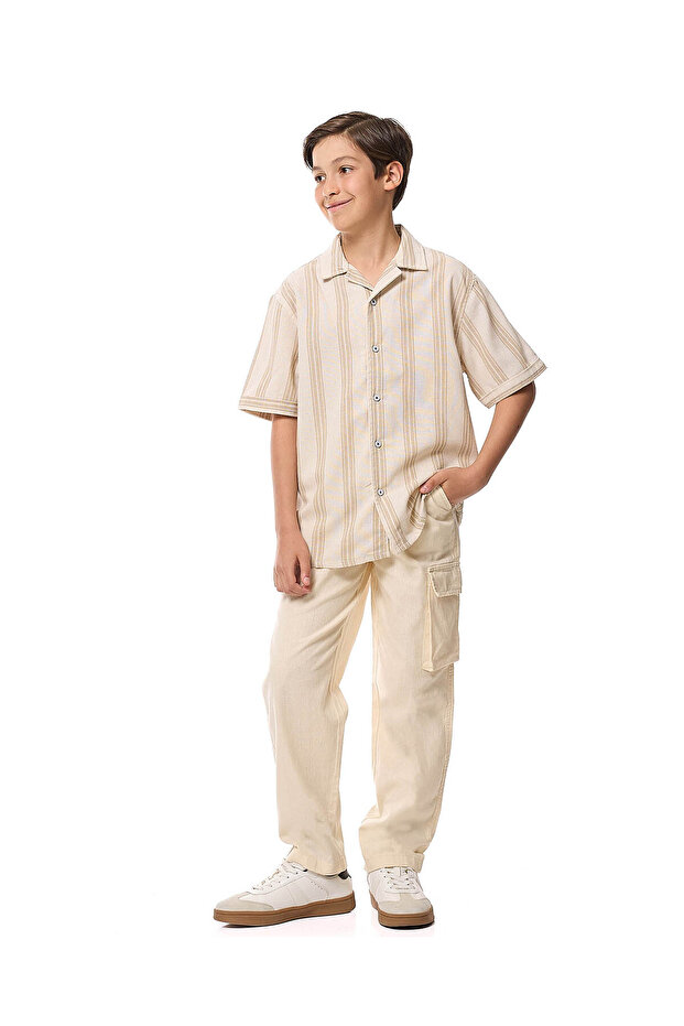Solid Cargo Pants with Button Closure
