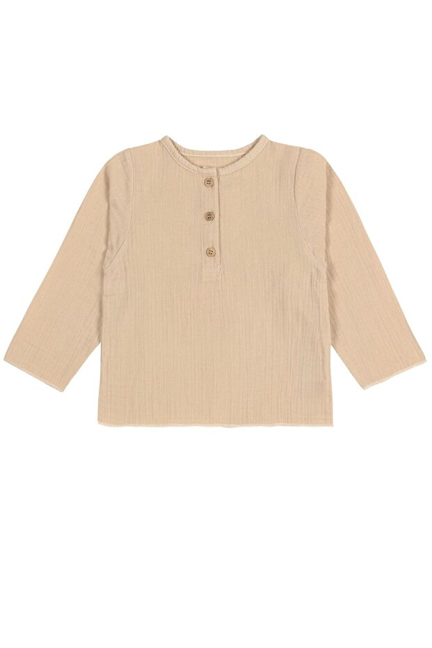 Baby Foldable Sleeved 100% Cotton Muslin Beige Shirt