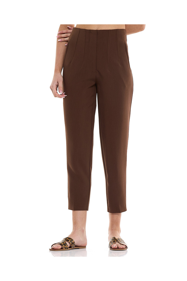 Solid Slim Fit Cropped Trousers with Button Closure - 2