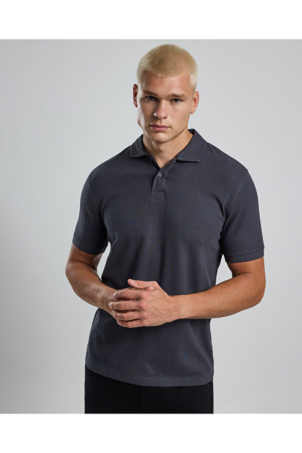 Ribbed Polo T-Shirt with Short Sleeves