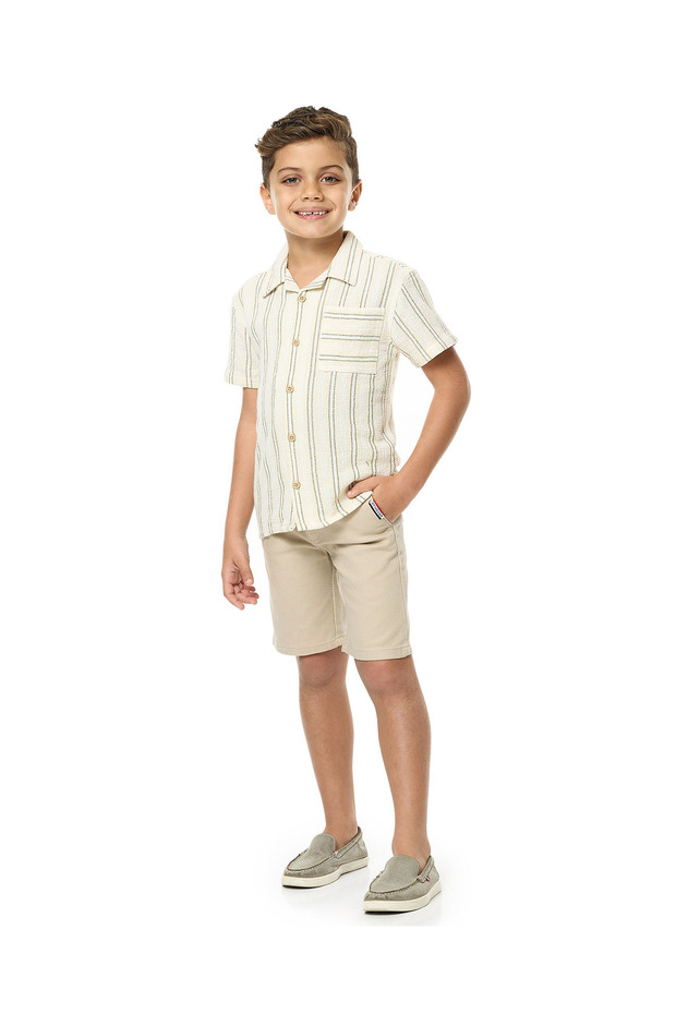 Textured Shorts with Button Closure - 1