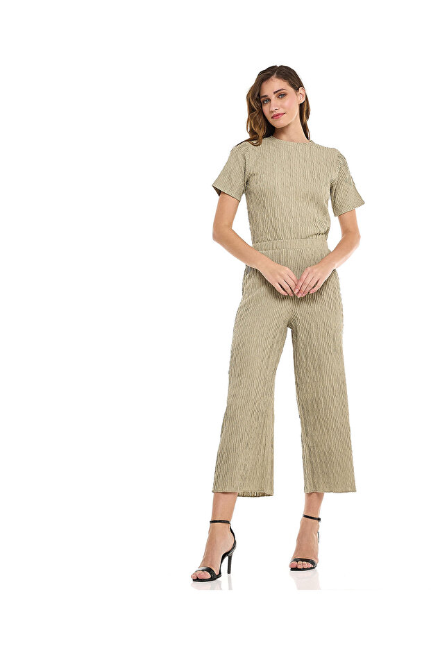 Textured Pants With Elastic Waist