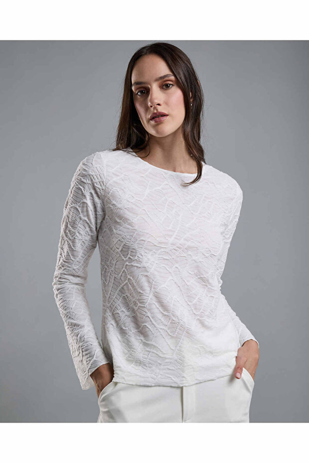 Self Design Top with Crew Neck and Long Sleeves