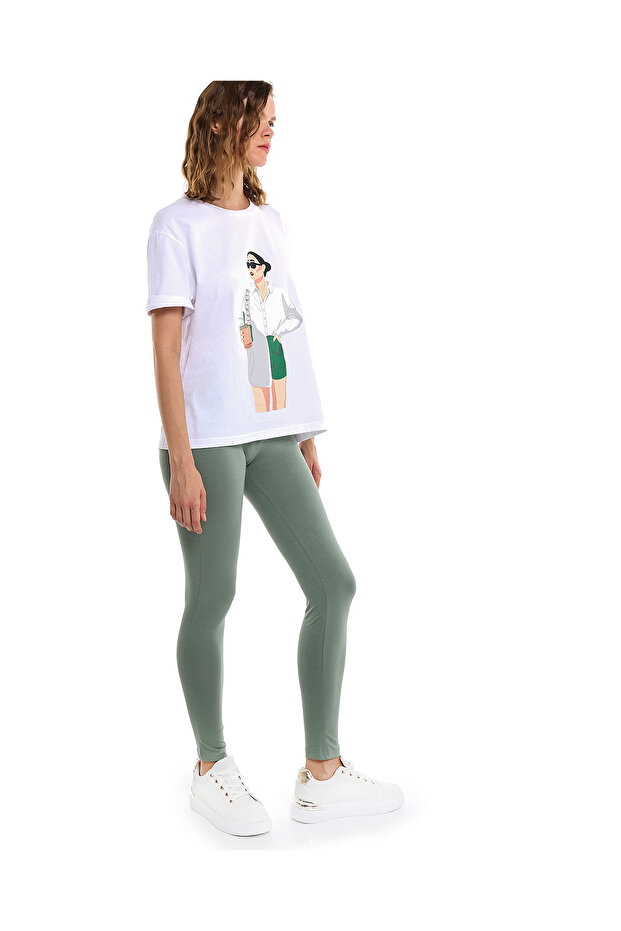 Solid Leggings with Elastic Waist - 1