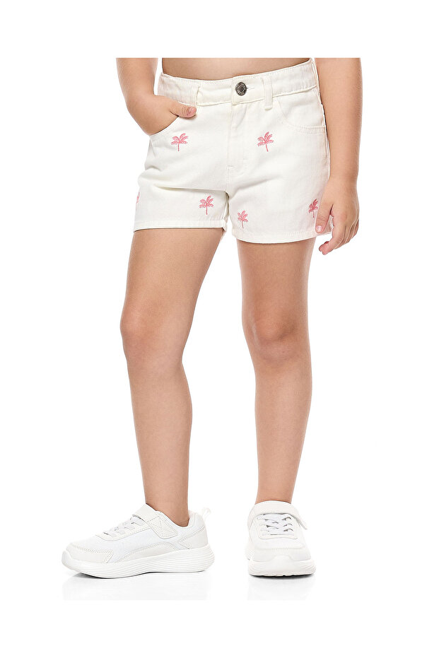 Embroidered Shorts with Button Closure - 2