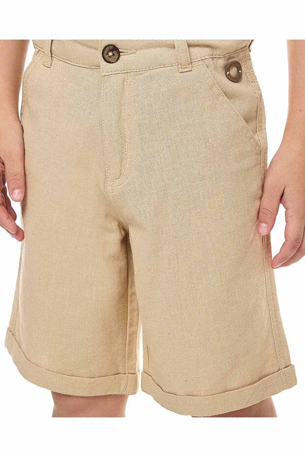 Solid Chino Shorts with Button Closure - 3