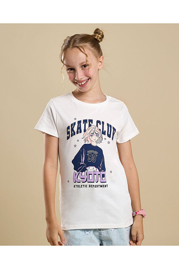 Graphic Print T-Shirt with Crew Neck and Short Sleeves